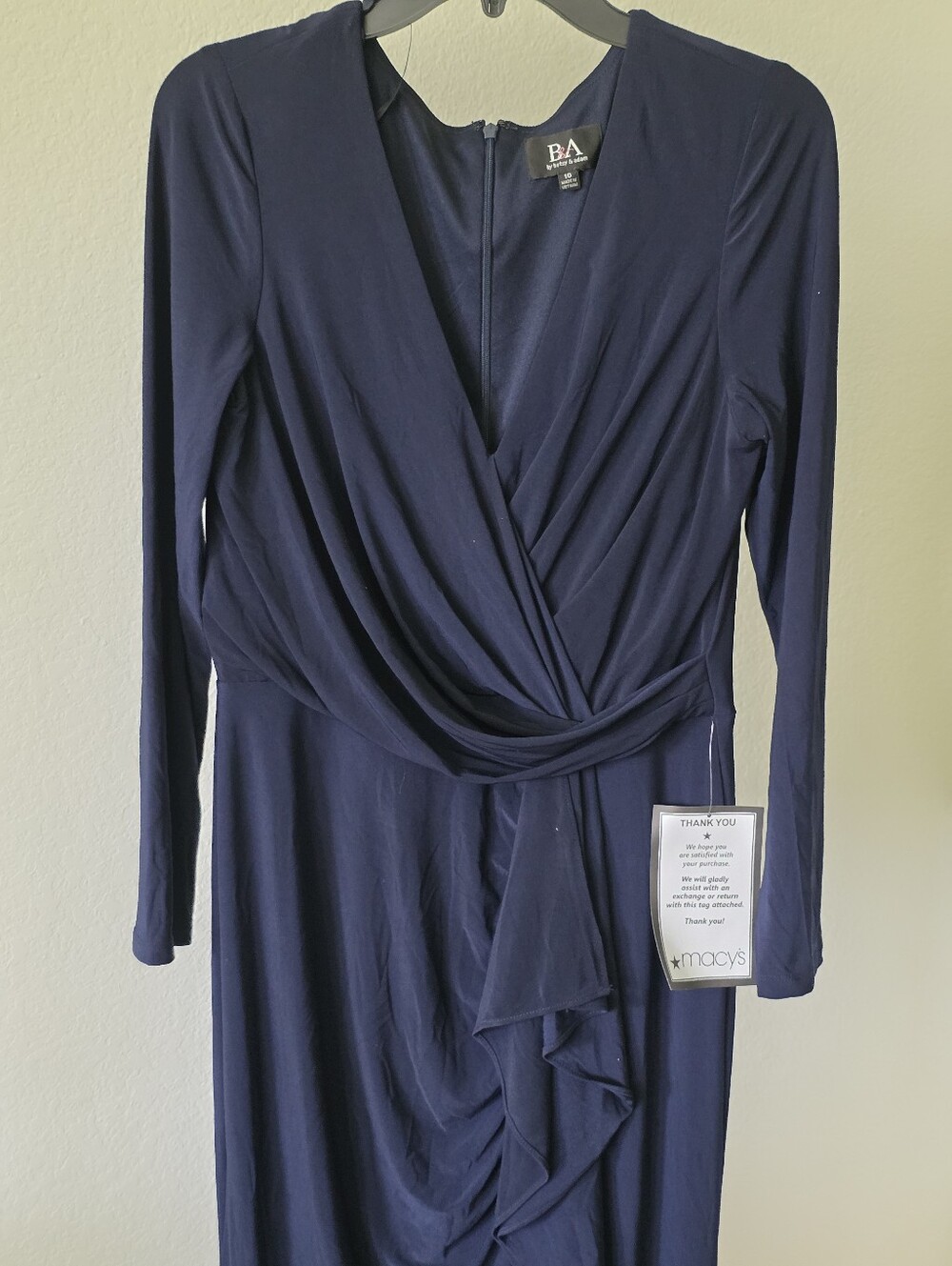Betsy & Adam Navy Blue Long Sleeve Ruffle Maxi Gown Size 10 NWT $259 Wedding - Picture 3 of 10